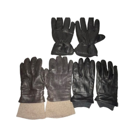 3 Pair Mens Winter Leather Gloves L & XL 2 Black 1 Brown Lined Cuffs Name Brands